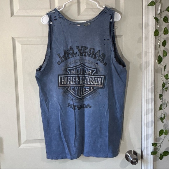 Men’s blue Harley Davidson LV Nevada distressed tank top - Picture 2 of 5